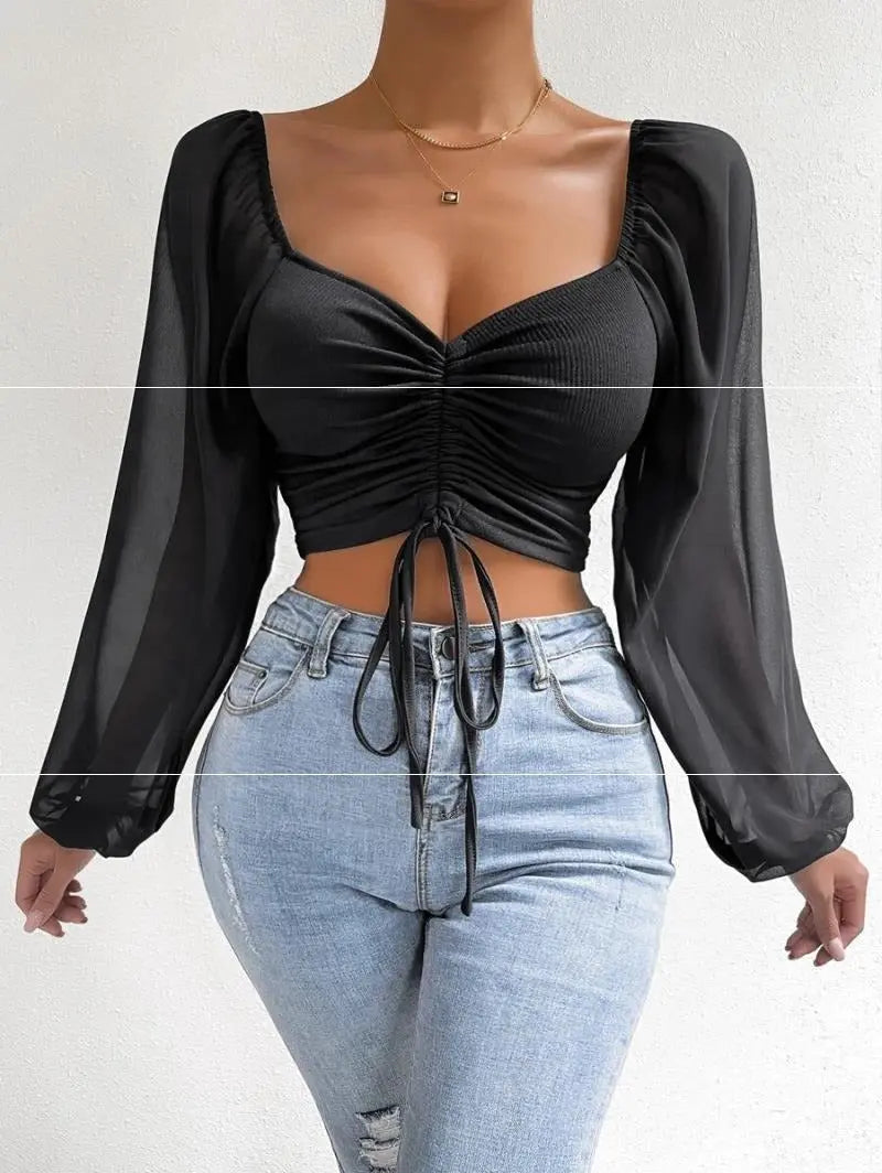 Women V-neck Mesh Sexy Top Lunara