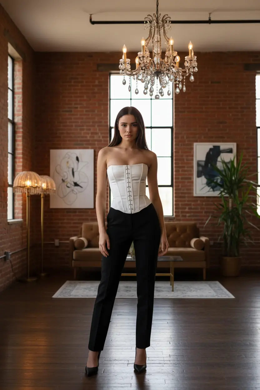 Lunara Women's Structured Corset Top – Women's Corset Top, Figure-Enhancing, Lace-Up Detail | White, Khaki, Black | S–L Lunara