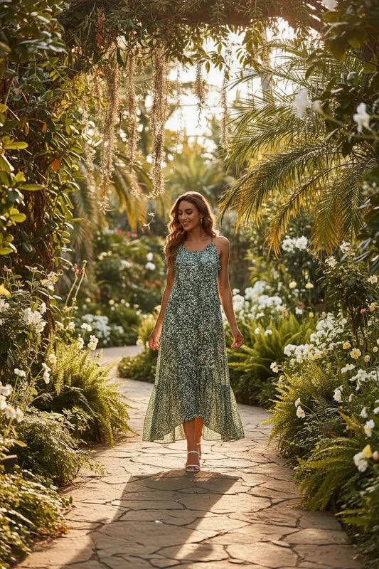 Lunara Women's Floral Maxi Dress – Women's Summer Dress, 100% Polyester | Sage, Royal Blue | S–M-L Lunara