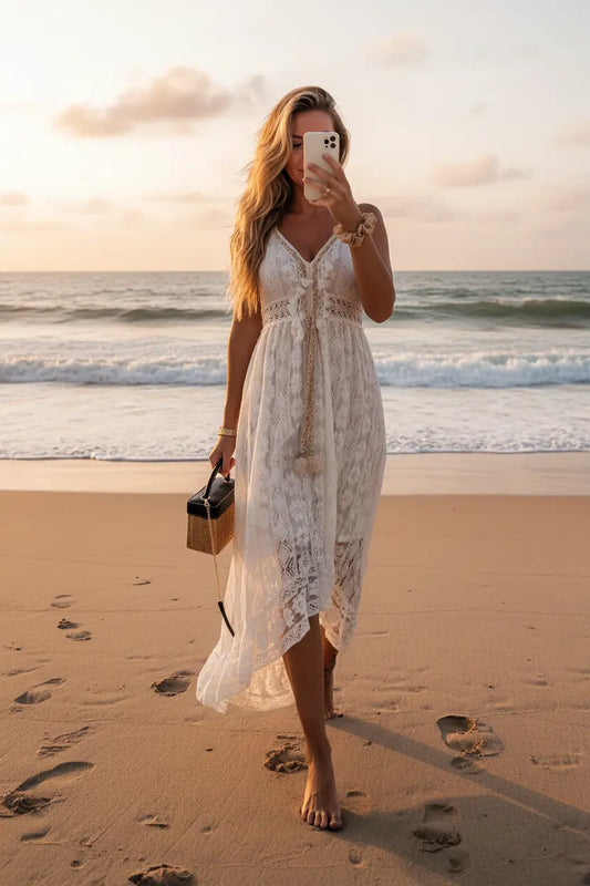 Lunara Women's Summer Maxi Dress – Women's Beach Dress, Lightweight, Breathable, Beach to Evening | Beige | S–2XL Lunara